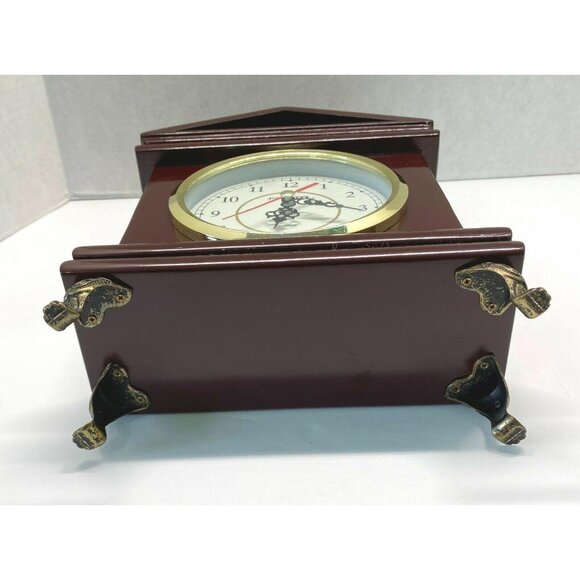 Cherry Wood Clock Mantel Desk Pomtrex Vintage Analog Footed Gold Trim 10 Inch - Picture 11 of 13
